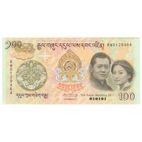 اسکناس 100 نگولتروم 2011 جیگمی خسار نامگیال وانگچوک - عروسی سلطنتی - تک - UNC64 - بوتان