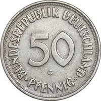سکه 50 فینیگ 1950G جمهوری فدرال - EF45 - آلمان