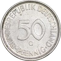 سکه 50 فینیگ 1972G جمهوری فدرال - AU50 - آلمان