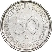 سکه 50 فینیگ 1972G جمهوری فدرال - AU50 - آلمان