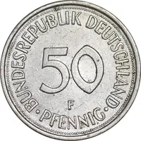 سکه 50 فینیگ 1974F جمهوری فدرال - AU55 - آلمان