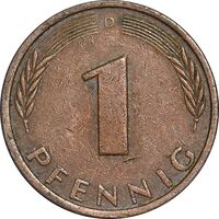 سکه 1 فینیگ 1981D جمهوری فدرال - EF45 - آلمان