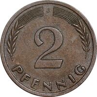 سکه 2 فینیگ 1958J جمهوری فدرال - EF45 - آلمان