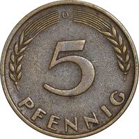 سکه 5 فینیگ 1949D جمهوری فدرال - EF40 - آلمان