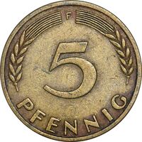 سکه 5 فینیگ 1949F جمهوری فدرال - EF45 - آلمان