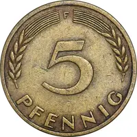 سکه 5 فینیگ 1949F جمهوری فدرال - EF45 - آلمان