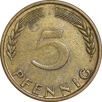 سکه 5 فینیگ 1950J جمهوری فدرال - EF45 - آلمان