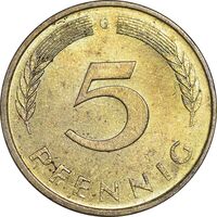 سکه 5 فینیگ 1991G جمهوری فدرال - AU58 - آلمان