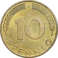 سکه 10 فینیگ 1990J جمهوری فدرال - MS62 - آلمان