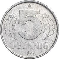 سکه 5 فینیگ 1968A جمهوری دموکراتیک - AU58 - آلمان