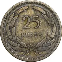 سکه 25 کروش 1949 جمهوری - VF35 - ترکیه