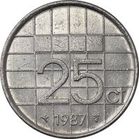 سکه 25 سنت 1987 بئاتریکس - AU58 - هلند