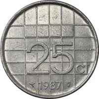 سکه 25 سنت 1987 بئاتریکس - AU58 - هلند