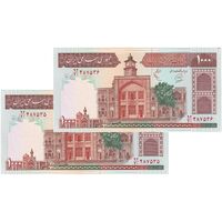 اسکناس 1000 ریال (محمدخان - عادلی) شماره بزرگ - نخ نستعلیق - جفت - UNC64 - جمهوری اسلامی