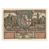 اسکناس 50 فینیگ 1921 جمهوری وایمار - با حرف H - آیزناخ - تک - UNC62 - آلمان