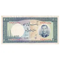 اسکناس 200 ریال 1337 - تک - AU53 - محمد رضا شاه