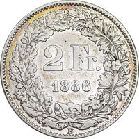 سکه 2 فرانک 1886 دولت فدرال - VF35 - سوئیس
