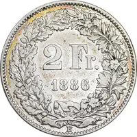 سکه 2 فرانک 1886 دولت فدرال - VF35 - سوئیس