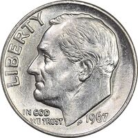 سکه 1 دایم 1967 روزولت - AU58 - آمریکا