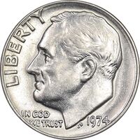 سکه 1 دایم 1974 روزولت - MS61 - آمریکا