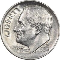 سکه 1 دایم 1984P روزولت - AU58 - آمریکا