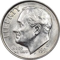 سکه 1 دایم 1991D روزولت - MS61 - آمریکا