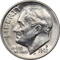 سکه 1 دایم 1992P روزولت - MS61 - آمریکا