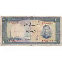 اسکناس 200 ریال 1337 - تک - VF20 - محمد رضا شاه