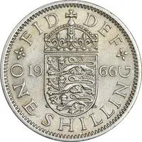 سکه 1 شیلینگ 1966 الیزابت دوم - سپر انگلیس - AU50 - انگلستان