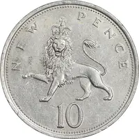 سکه 10 نیو پنس 1976 الیزابت دوم - AU55 - انگلستان