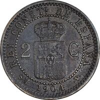 سکه 2 سنتیمو 1904 آلفونسوی سیزدهم - EF45 - اسپانیا