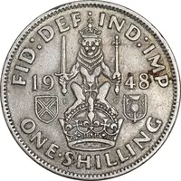 سکه 1 شیلینگ 1948 جرج ششم - تیپ 2 - AU50 - انگلستان