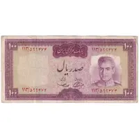 اسکناس 100 ریال (آموزگار - سمیعی) نوشته قرمز - تک - VF30 - محمد رضا شاه