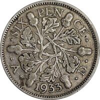 سکه 6 پنس 1933 جرج پنجم - EF40 - انگلستان