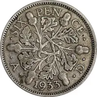 سکه 6 پنس 1933 جرج پنجم - EF40 - انگلستان