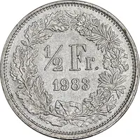 سکه 1/2 فرانک 1983 دولت فدرال - AU50 - سوئیس