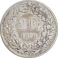 سکه 2 فرانک 1875 دولت فدرال - EF40 - سوئیس