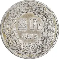 سکه 2 فرانک 1875 دولت فدرال - EF40 - سوئیس