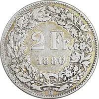 سکه 2 فرانک 1886 دولت فدرال - EF40 - سوئیس