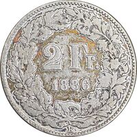سکه 2 فرانک 1886 دولت فدرال - VF35 - سوئیس