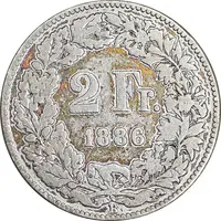 سکه 2 فرانک 1886 دولت فدرال - VF35 - سوئیس