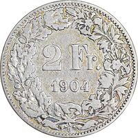 سکه 2 فرانک 1904 دولت فدرال - VF35 - سوئیس