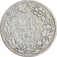 سکه 2 فرانک 1904 دولت فدرال - VF35 - سوئیس