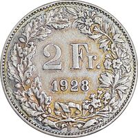سکه 2 فرانک 1928 دولت فدرال - EF45 - سوئیس