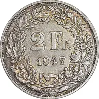 سکه 2 فرانک 1947 دولت فدرال - AU55 - سوئیس