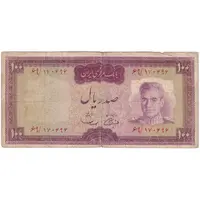 اسکناس 100 ریال (آموزگار - سمیعی) نوشته قرمز - تک - F12 - محمد رضا شاه