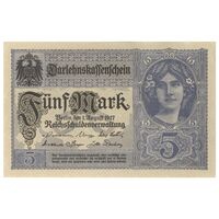 اسکناس 5 مارک 1917 ویلیام دوم - تک - UNC61 - آلمان