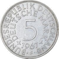 سکه 5 مارک 1967F جمهوری فدرال - EF45 - آلمان