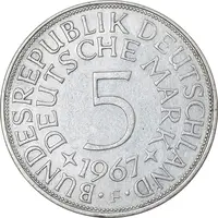 سکه 5 مارک 1967F جمهوری فدرال - EF45 - آلمان