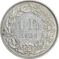 سکه 1 فرانک 1928 دولت فدرال - AU50 - سوئیس